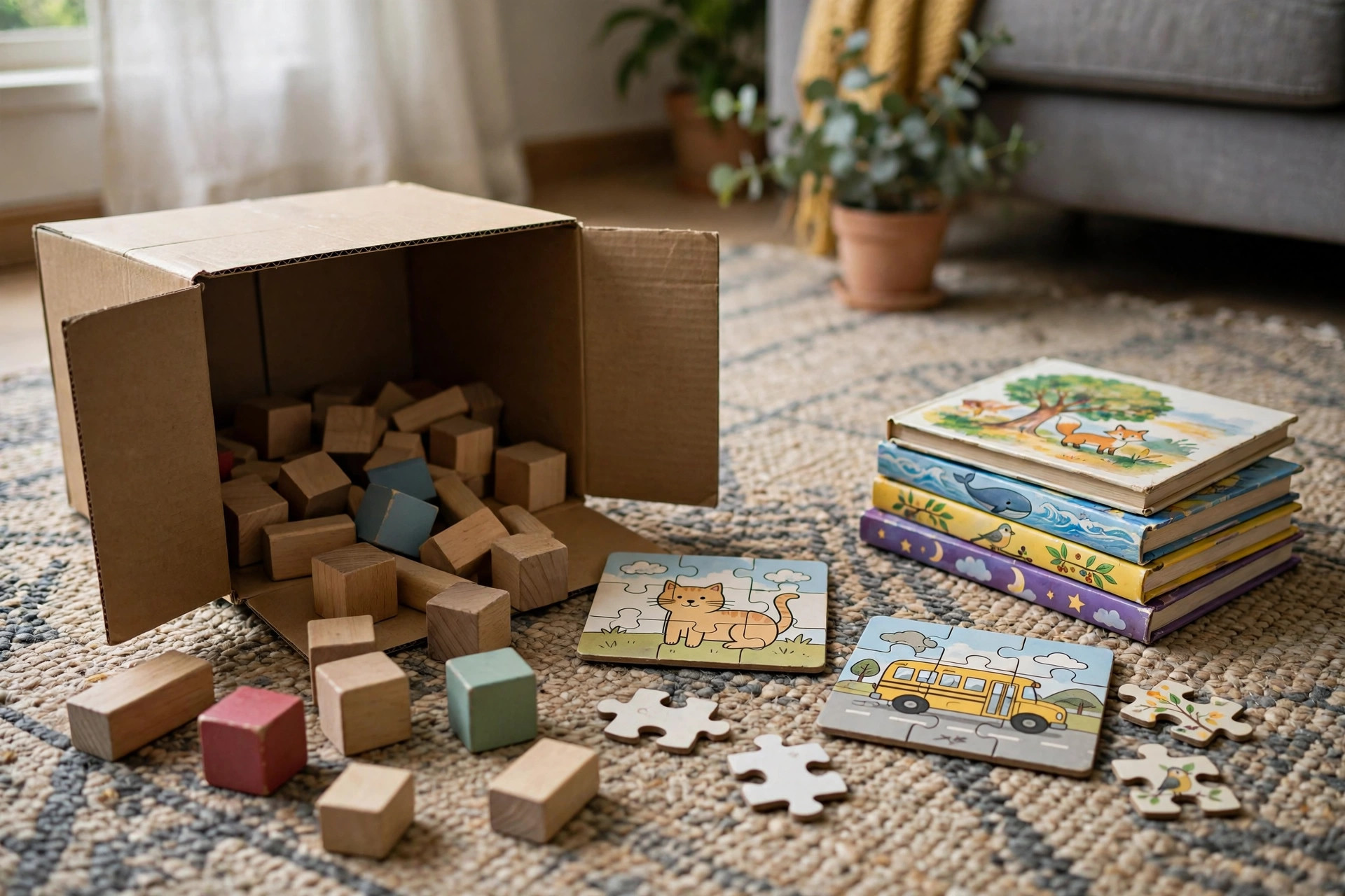 Kids' toy bundle — blocks, puzzles, picture books